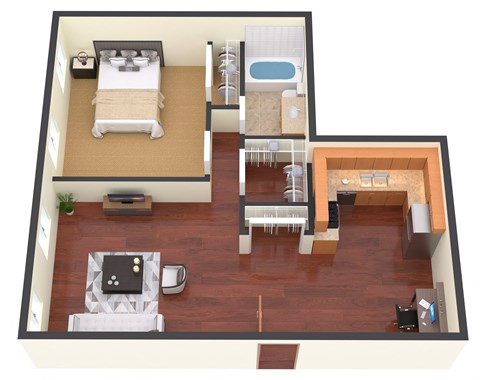 a floor plan of a bedroom with a bed and a bathroom